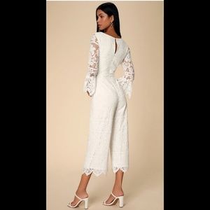 Amoureux White Lace Flounce Sleeve Jumpsuit